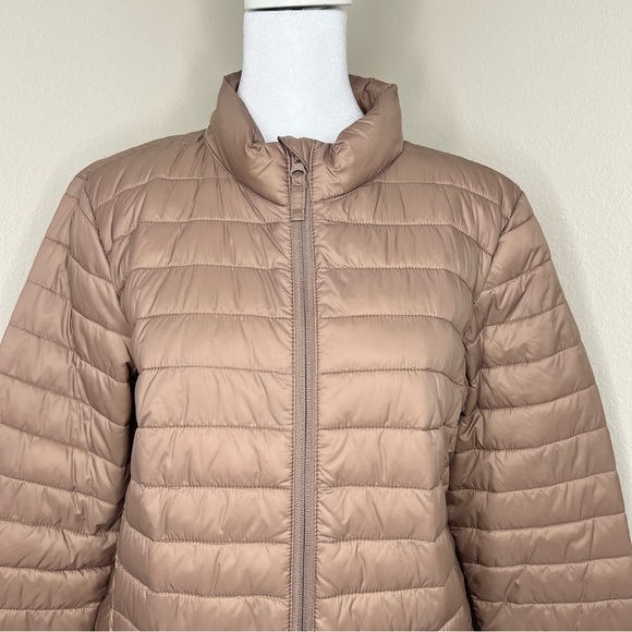 Old Navy Petite Dusted Chocolate Full Zip Narrow Channel Puffer Jacket Coat - Picture 2 of 11